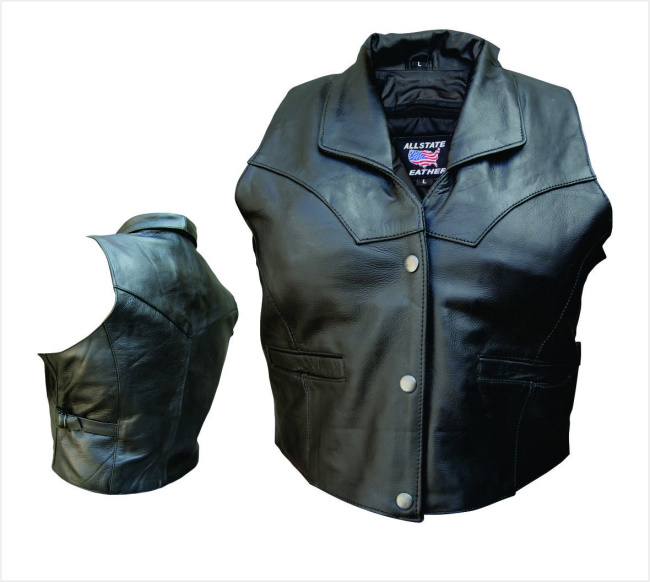 (image for) Ladies Cowhide Leather vest with collar and side straps